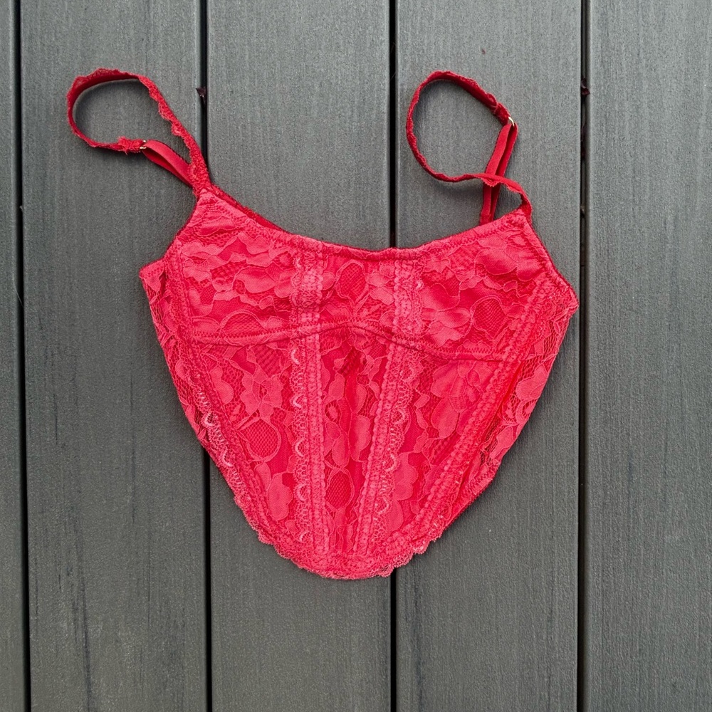 Vibrant Coral Lace Bustier